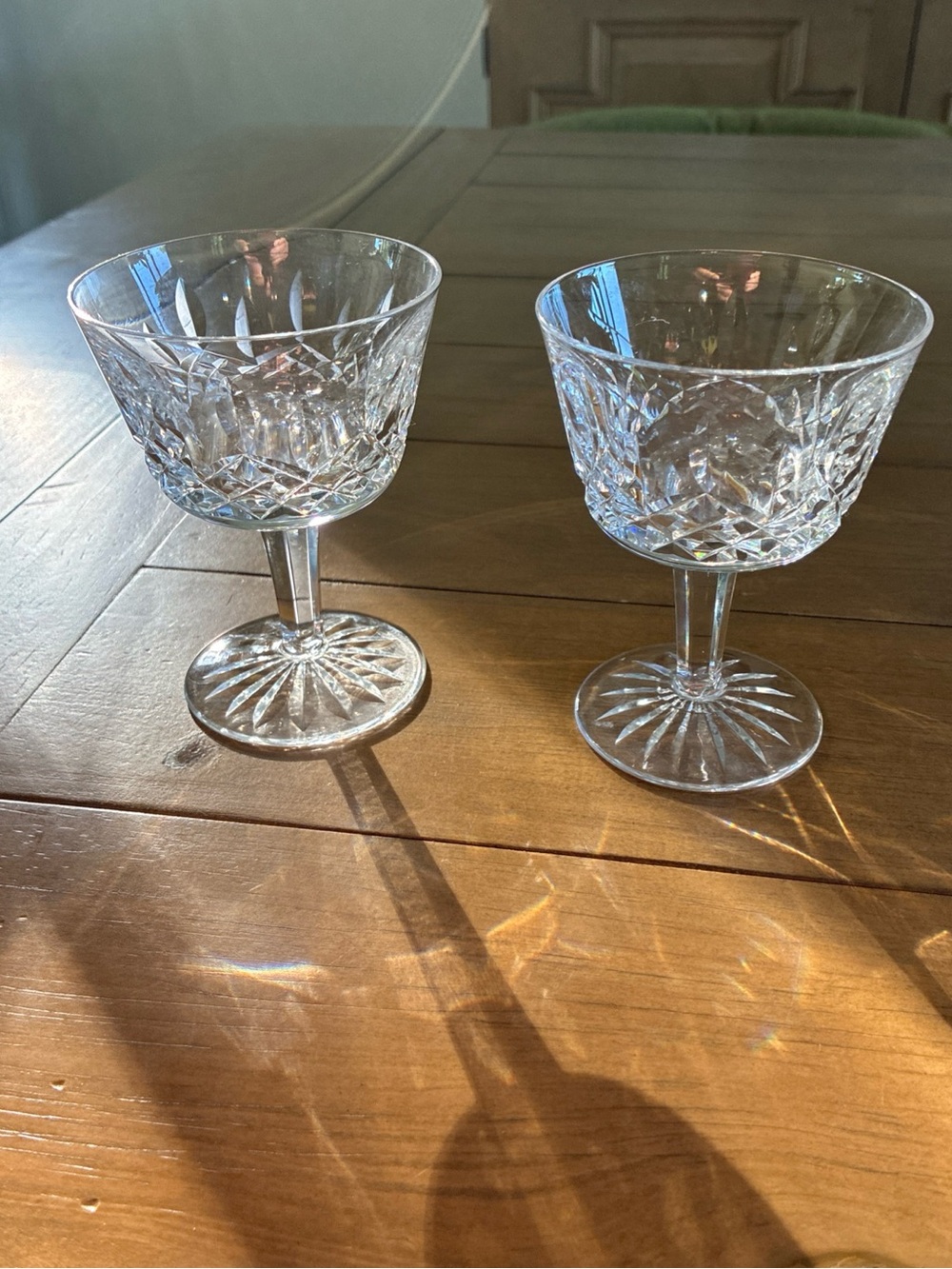 2 WATERFORD LISMORE SIGNED CRYSTAL - 4 1/8" LIQUOR COCKTAIL GLASSES